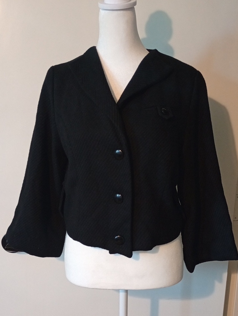 'Salt & Pepper' Black Cropped Button Up Jacket Size Large